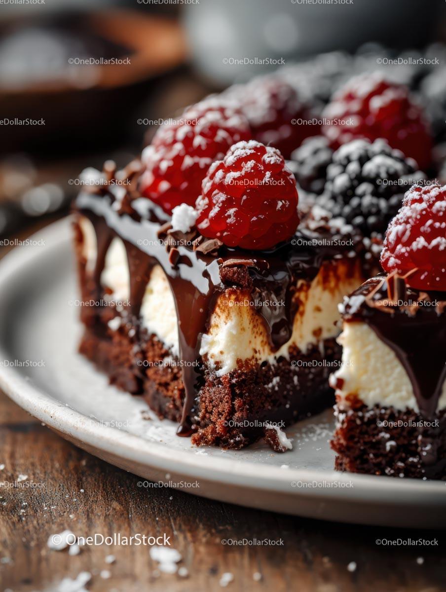 Decadent Chocolate Cake with Blackberries and Blueberries Stock Photo Bundle preview 15