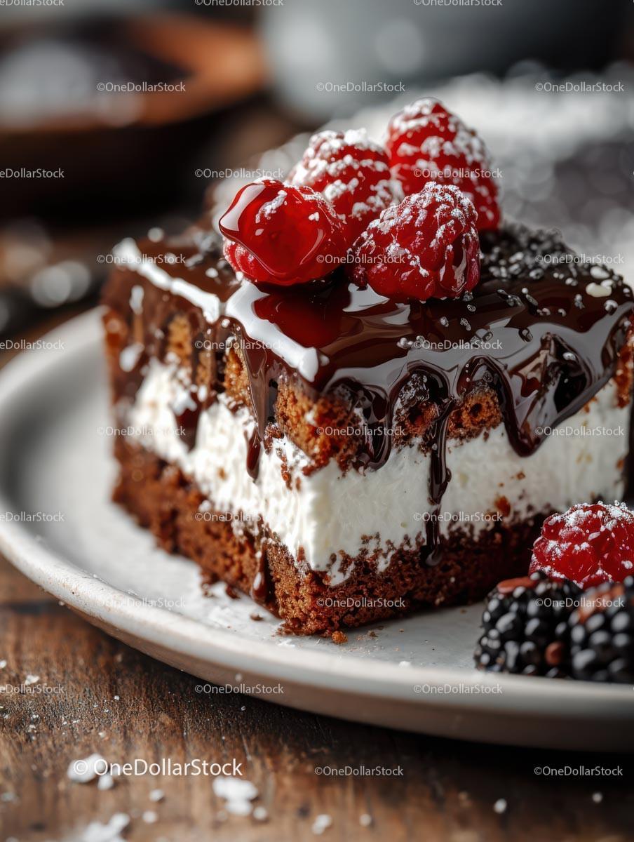 Decadent Chocolate Cake with Raspberries and Cream