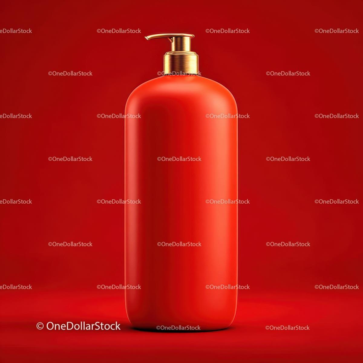 Red Pump Dispenser on Vibrant Red Background JPG Mockup Image preview