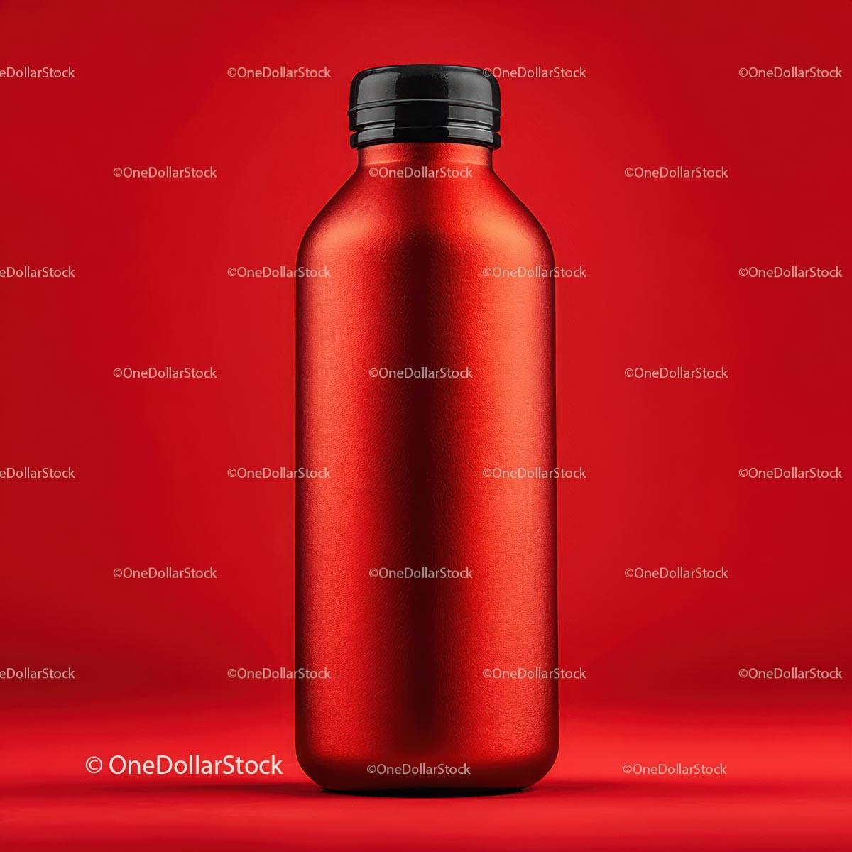 Vibrant Red Metal Bottle on Bold Red Background JPG Mockup Image preview
