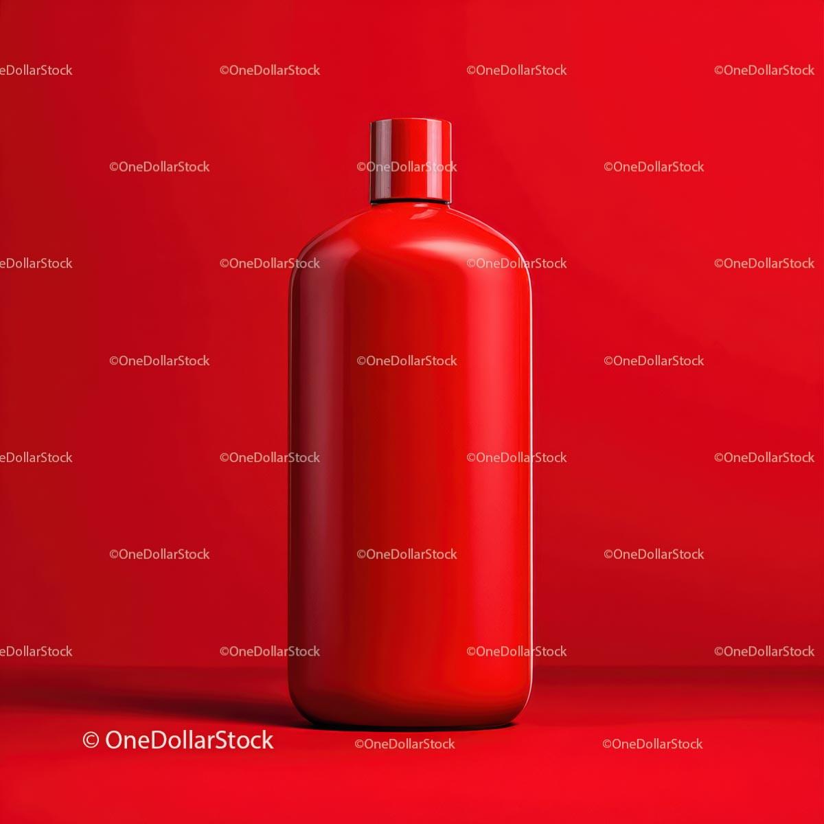 Vibrant Red Glossy Bottle on Solid Background JPG Mockup Image preview