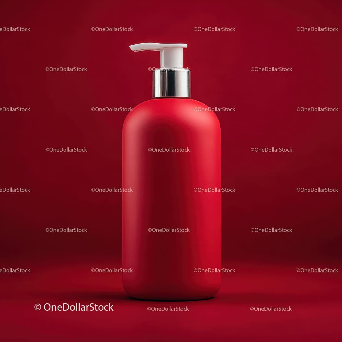Elegant Red Pump Bottle on Minimalist Red Background JPG Mockup Image preview