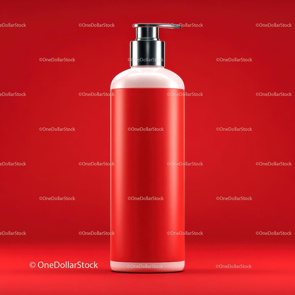 Red Pump Dispenser on Vibrant Background JPG Mockup Image preview