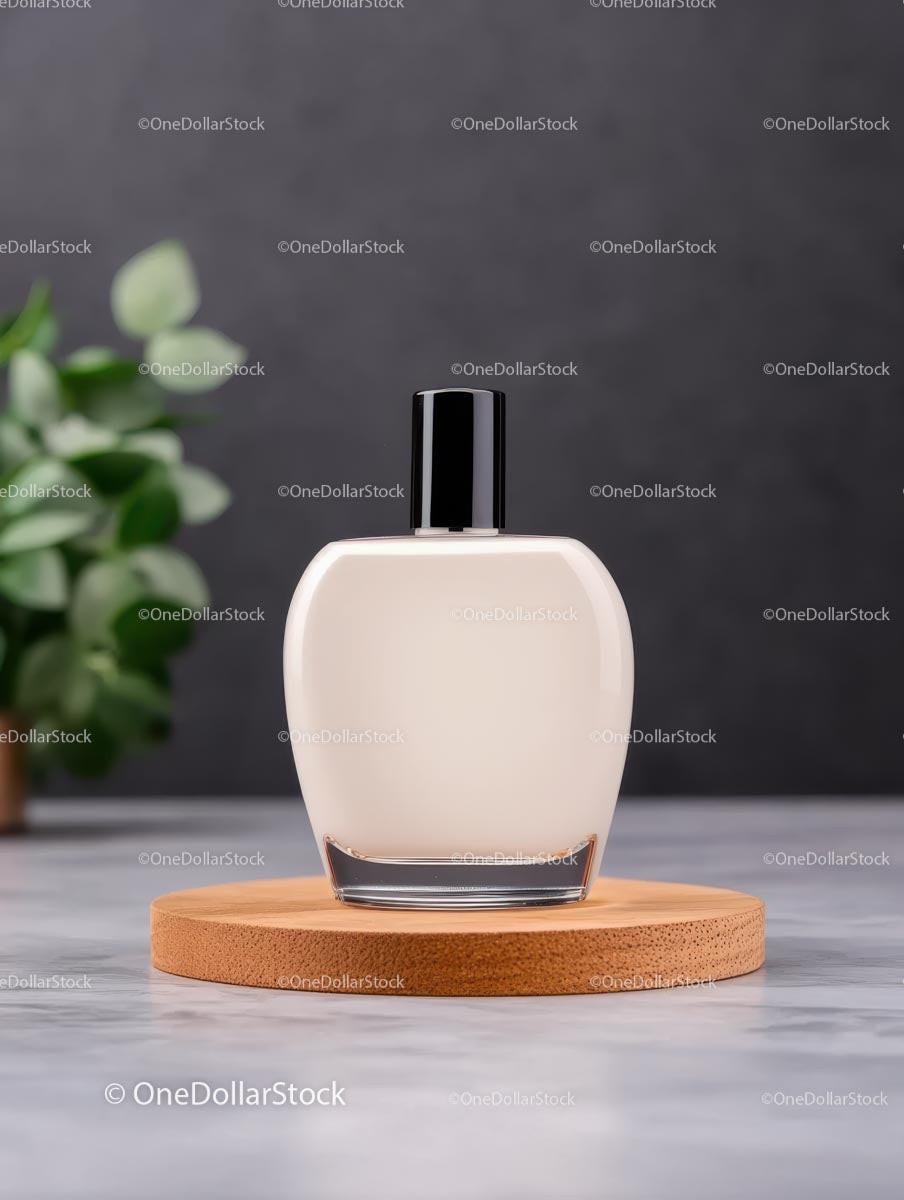 Elegant Perfume Bottle on Wooden Coaster JPG Mockup Image preview