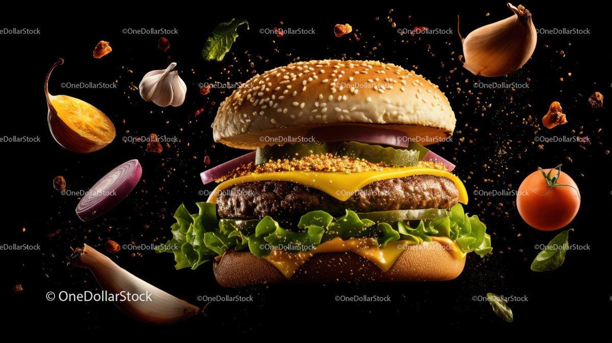Delicious Cheeseburger with Fresh Ingredients in Motion