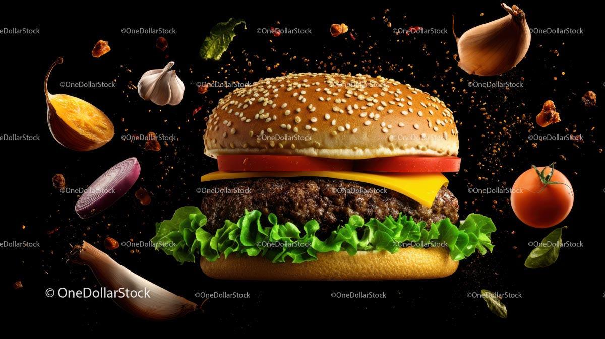 Floating Cheeseburger with Fresh Ingredients