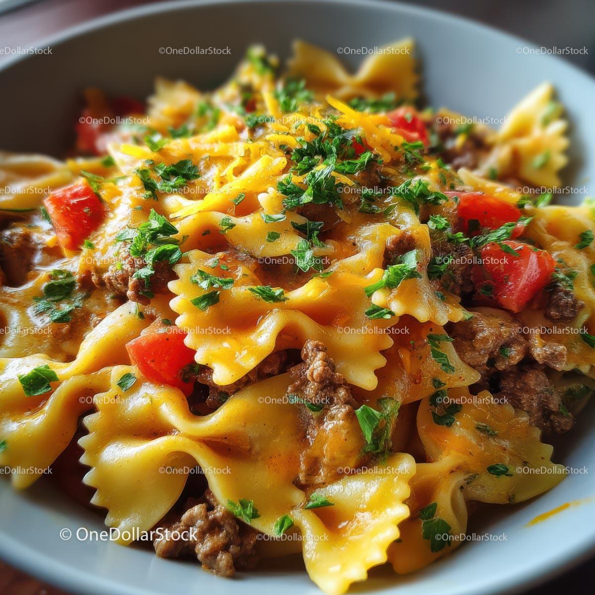 stock photo bundle made with Delicious Bowtie Pasta with Ground Beef and Fresh Parsley Stock Photo Bundle