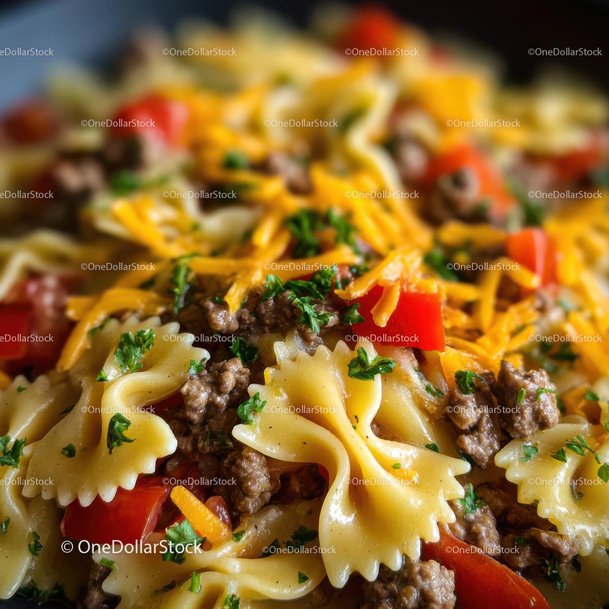 Delicious Bowtie Pasta with Ground Beef and Fresh Parsley Stock Photo Bundle creative preview 4