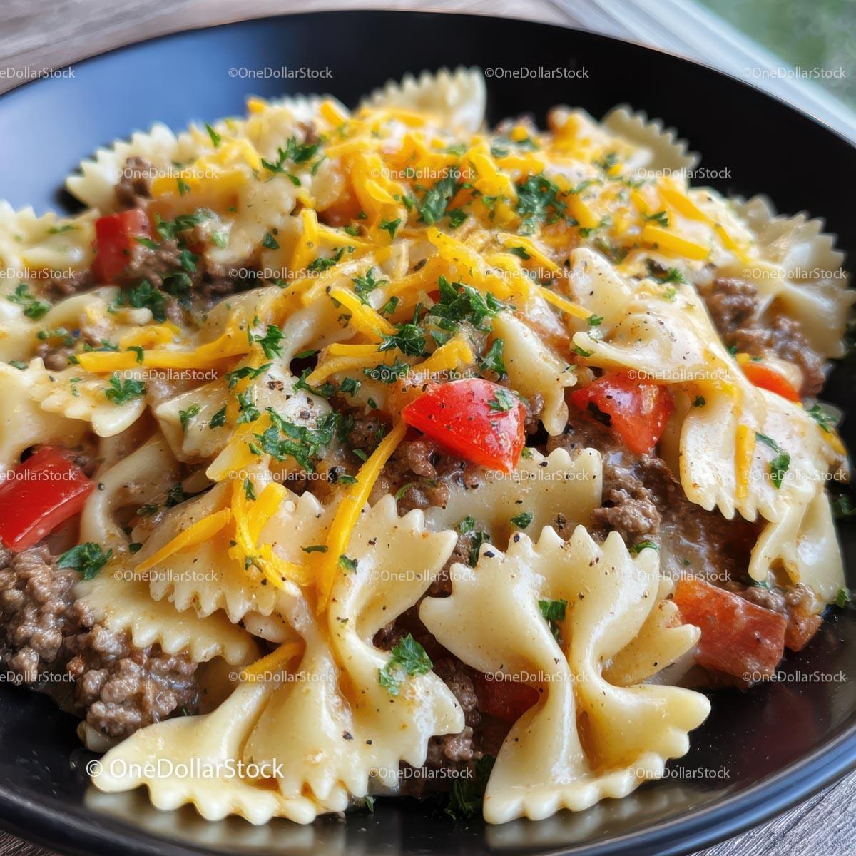 Delicious Bowtie Pasta with Ground Beef and Fresh Parsley Stock Photo Bundle preview 8