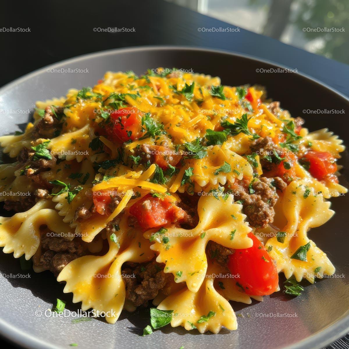 Delicious Bowtie Pasta with Ground Beef and Fresh Parsley Stock Photo Bundle preview 10