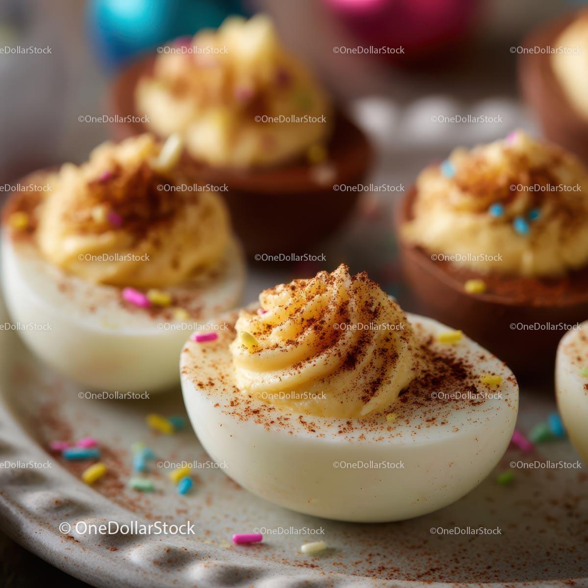 Deviled Eggs with Colorful Garnish on Serving Plate