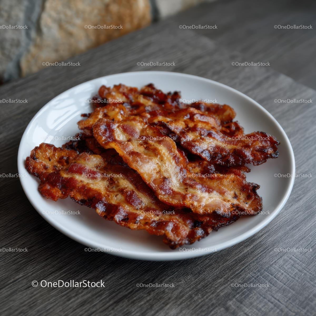 Crispy Bacon Strips on a White Plate