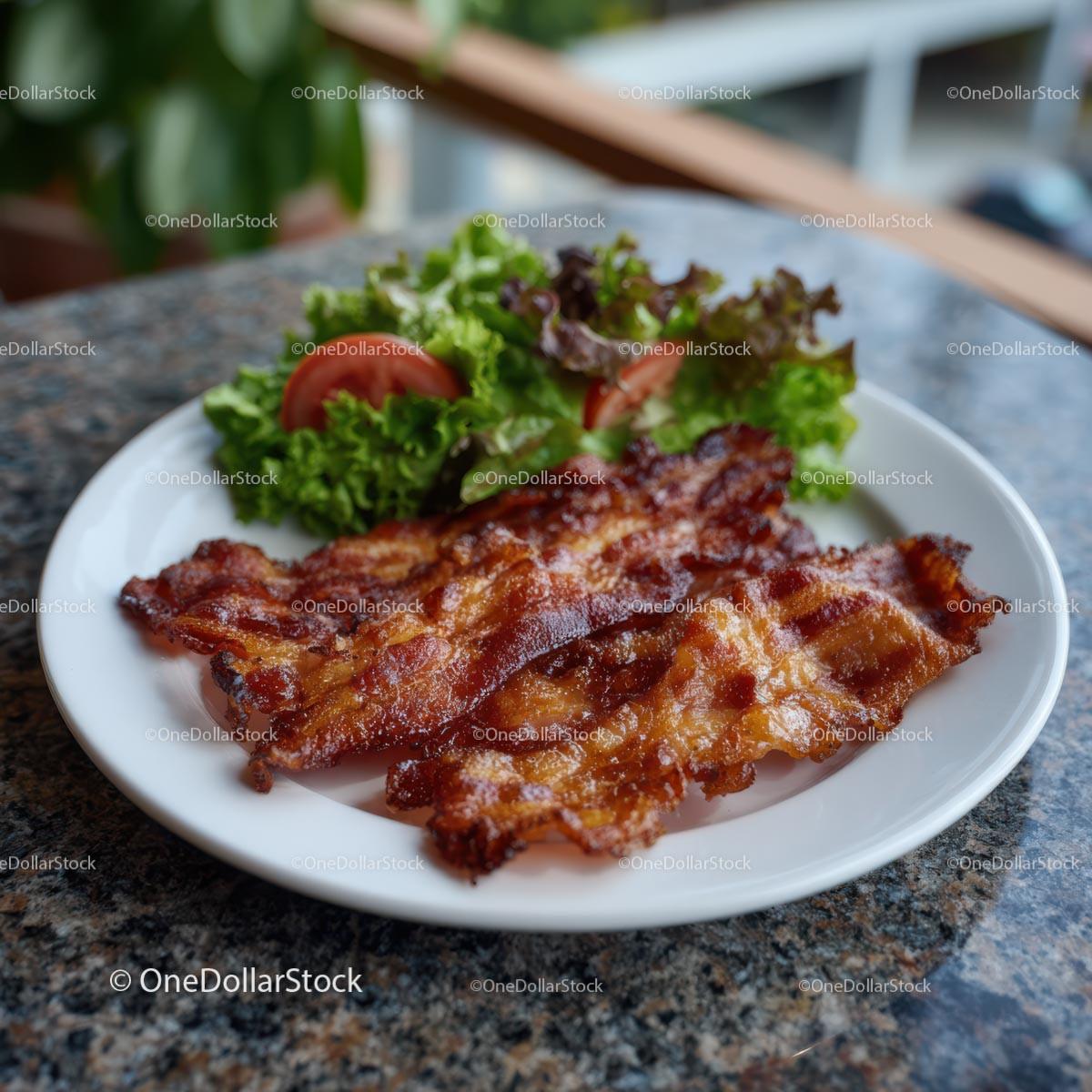 Crispy Bacon and Fresh Salad on White Plate