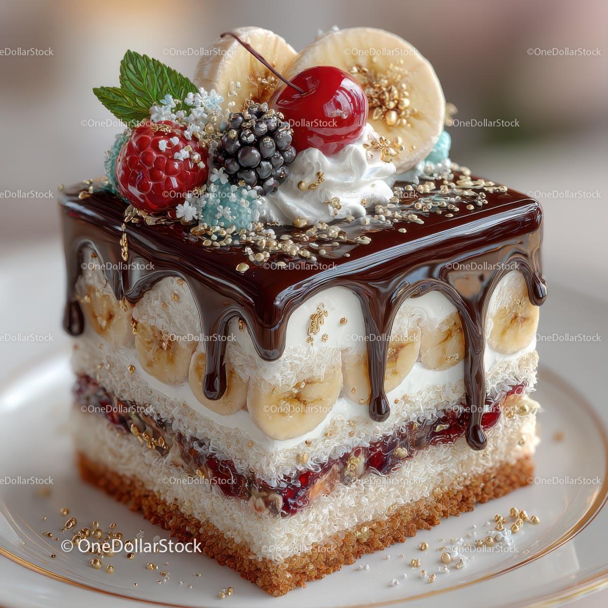 stock photo bundle made with Indulgent Layered Cake with Fruits and Whipped Cream Stock Photo Bundle