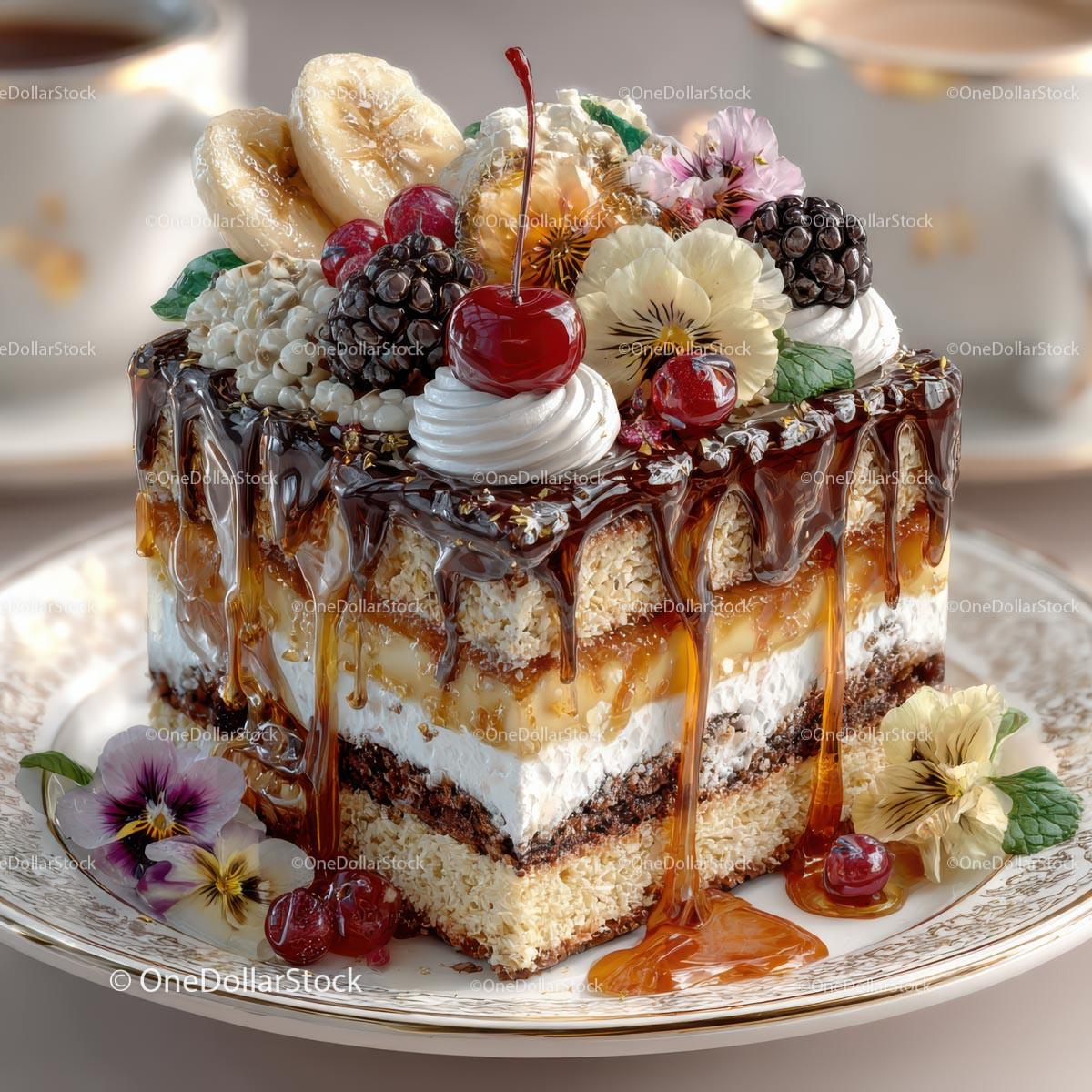 Indulgent Layered Cake with Fruits and Whipped Cream Stock Photo Bundle creative preview 9