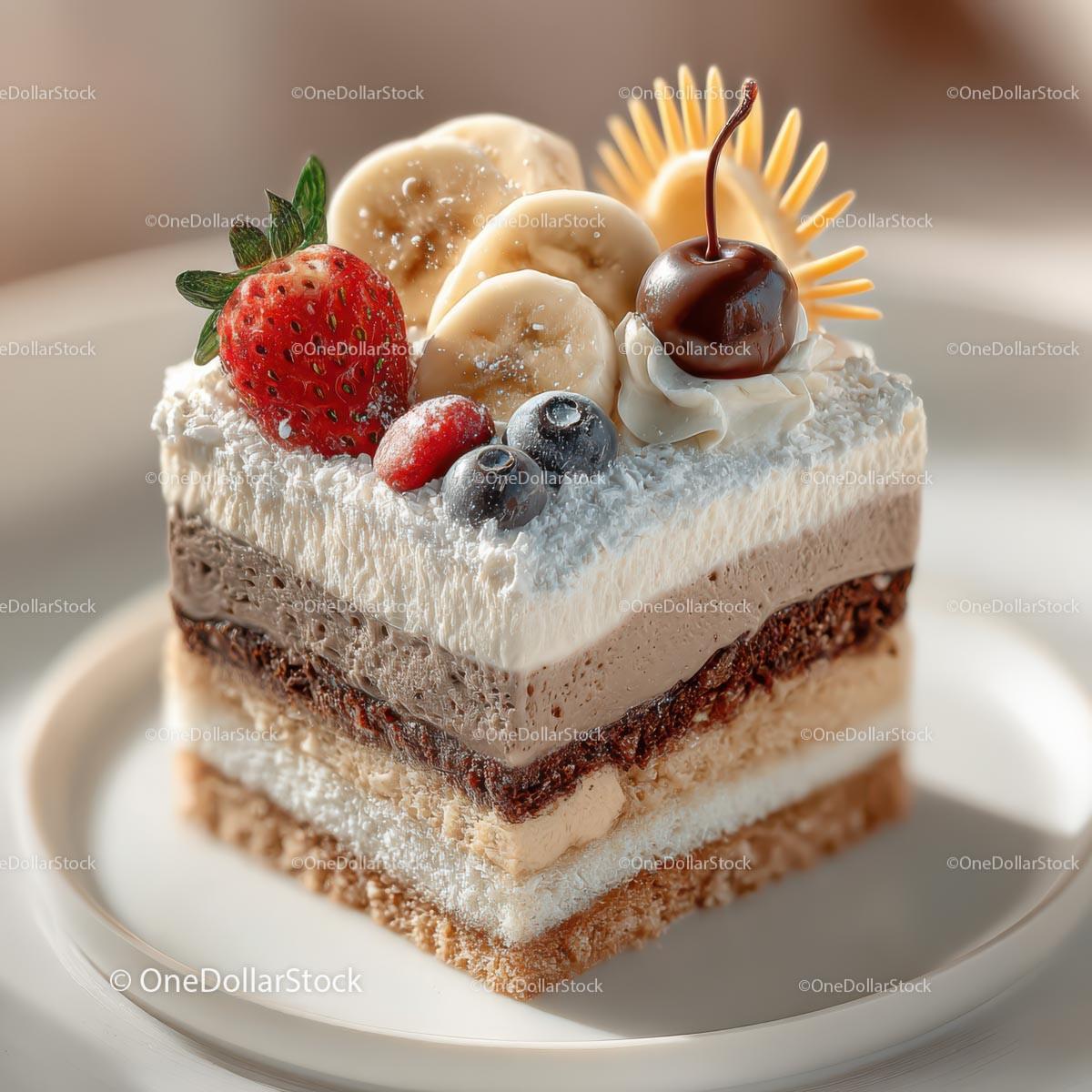 Indulgent Layered Cake with Fruits and Whipped Cream Stock Photo Bundle creative preview 10