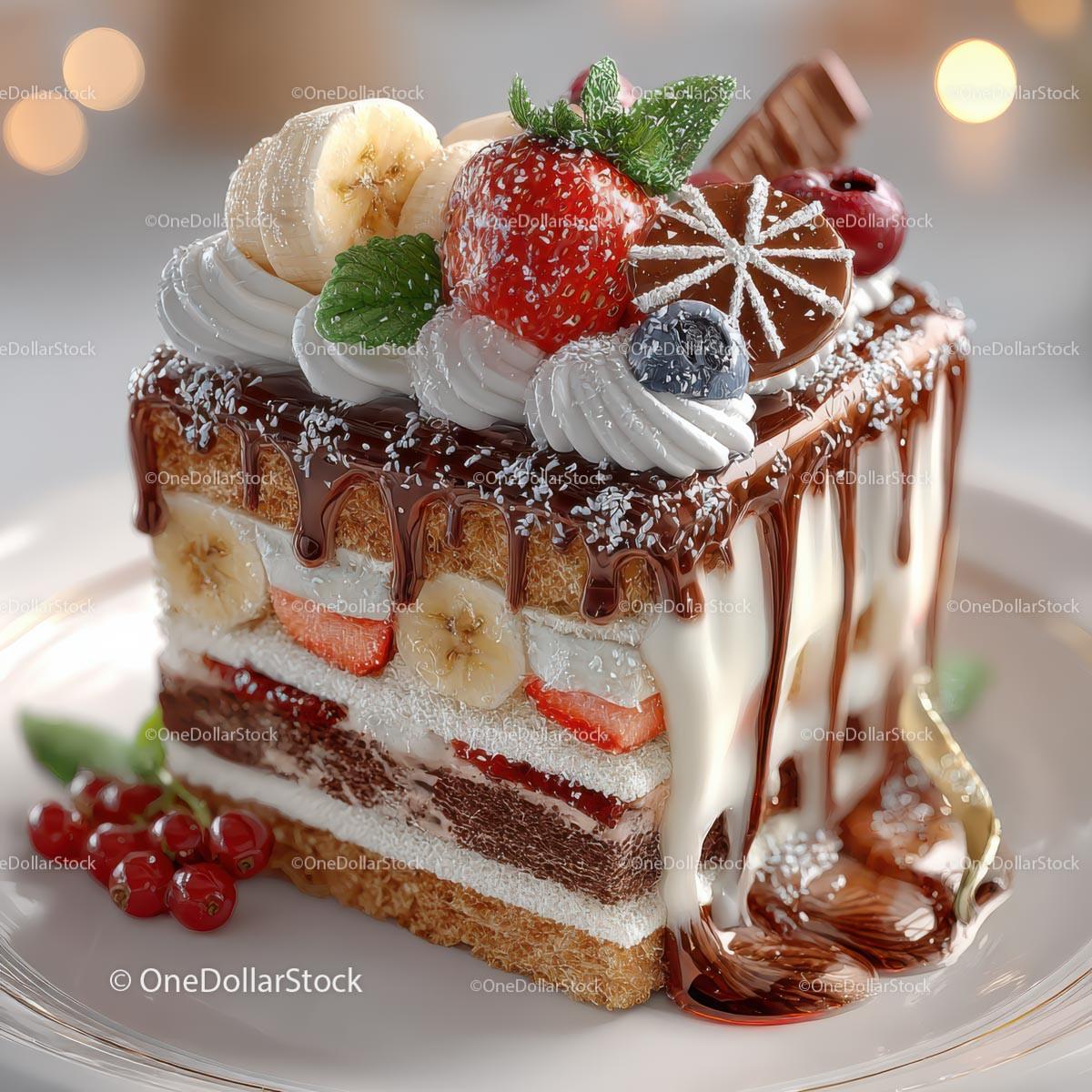 Indulgent Layered Cake with Fruits and Whipped Cream Stock Photo Bundle creative preview 14