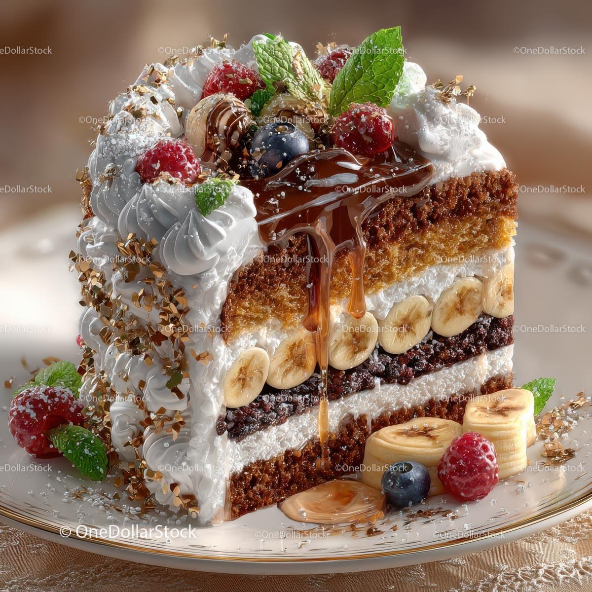 Indulgent Layered Cake with Fruits and Whipped Cream Stock Photo Bundle creative preview 26