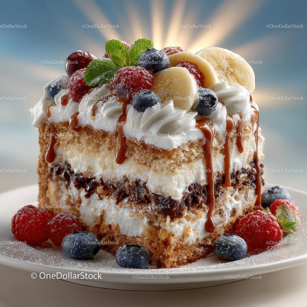 Indulgent Layered Cake with Fruits and Whipped Cream Stock Photo Bundle creative preview 29