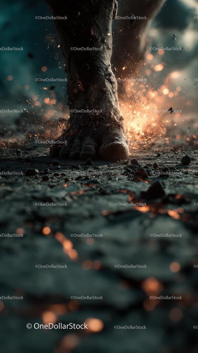 Giant Foot Stomping with Explosive Impact Stock Photo Bundle preview