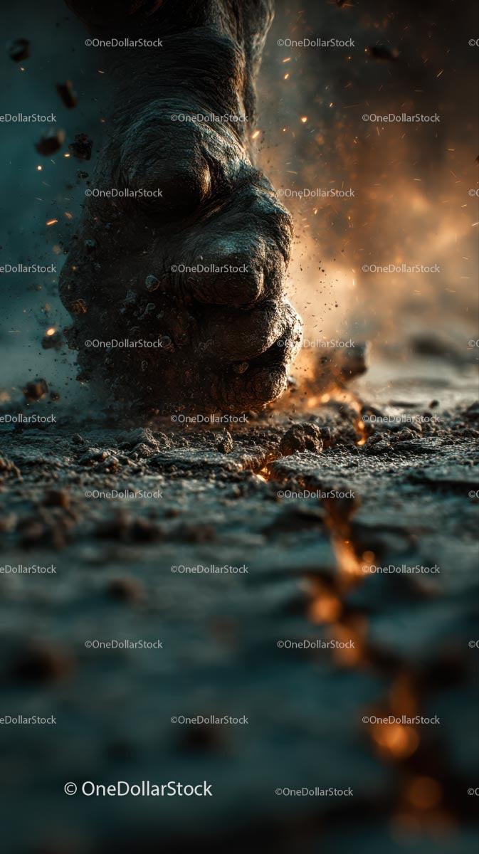 Charging Rhino in Dramatic Dusty Landscape