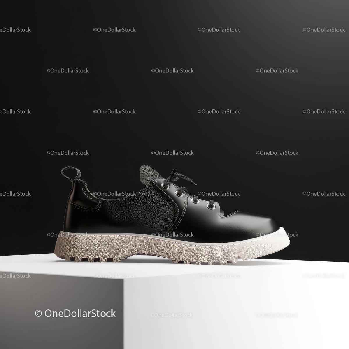Minimalist Black Shoe on White Pedestal with Modern Design