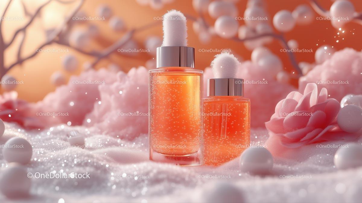 Elegant Perfume Bottles Amidst Romantic Floral Setting JPG Mockup Image digital download preview