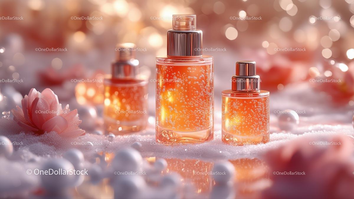 Elegant Perfume Bottles with Pink Lotus and Sparkling Details JPG Mockup Image preview