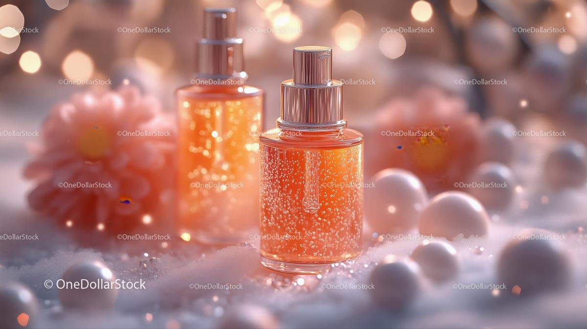 Elegant Perfume Bottles Amidst Romantic Floral Setting JPG Mockup Image preview 14