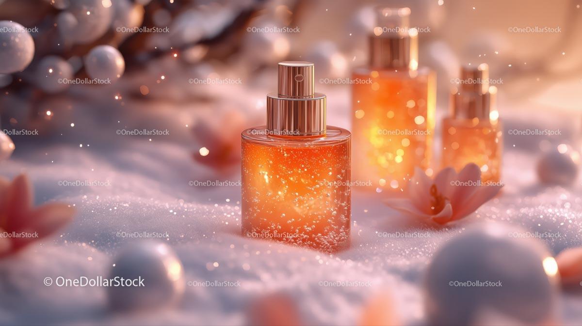 Elegant Perfume Bottles Amidst Romantic Floral Setting JPG Mockup Image preview 17