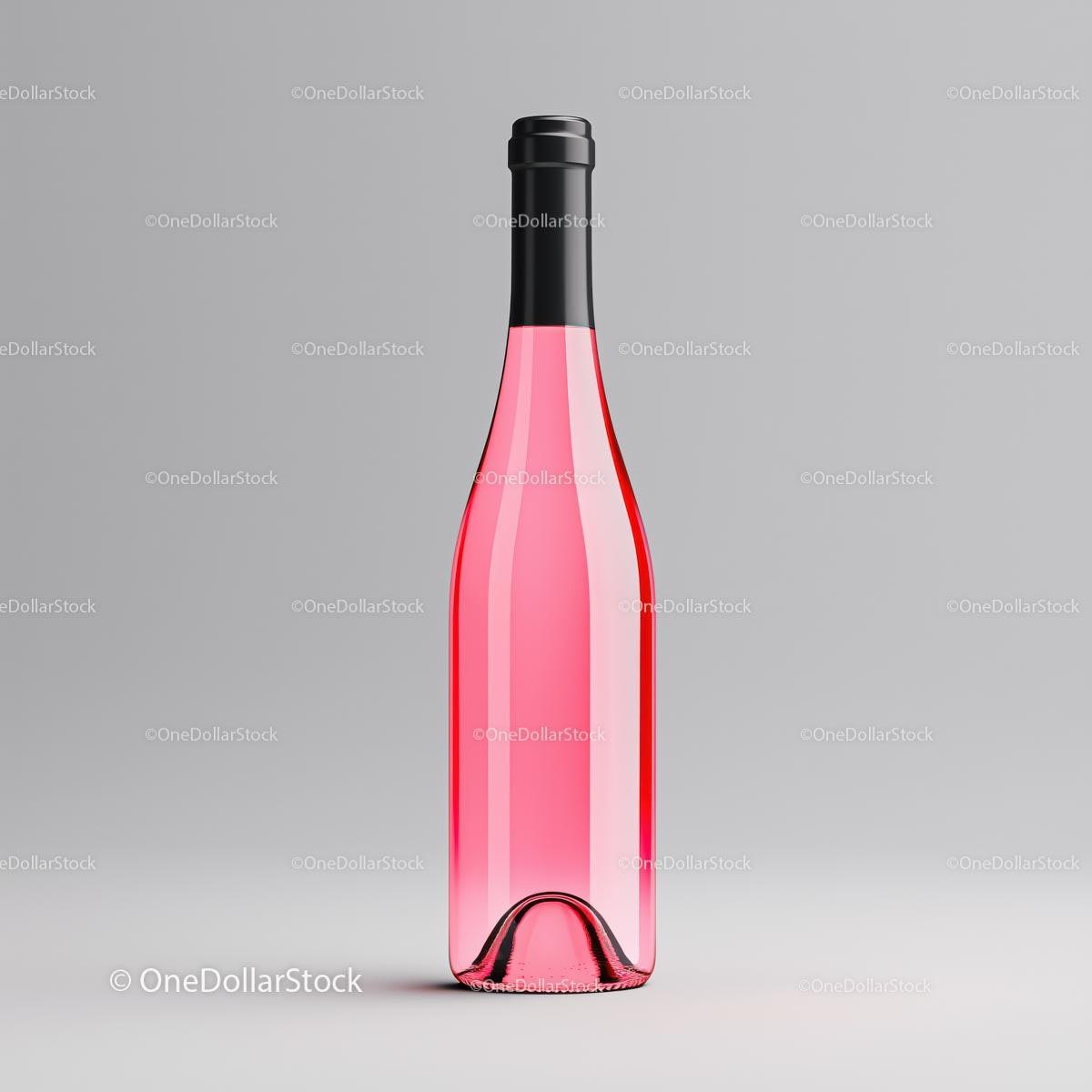 Elegant Pink Wine Bottle on Gray Background