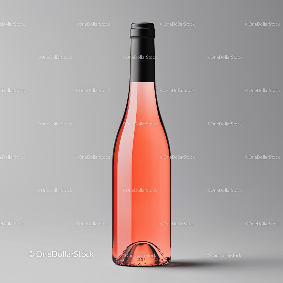 Elegant Rose Wine Bottle on Gray Background