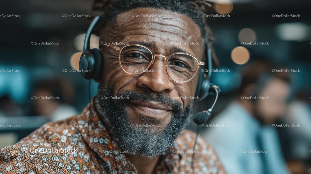 Smiling Man with Headset Providing Excellent Customer Service