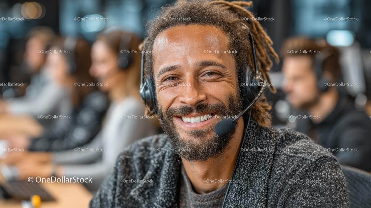 Smiling Customer Service Representative in Modern Office