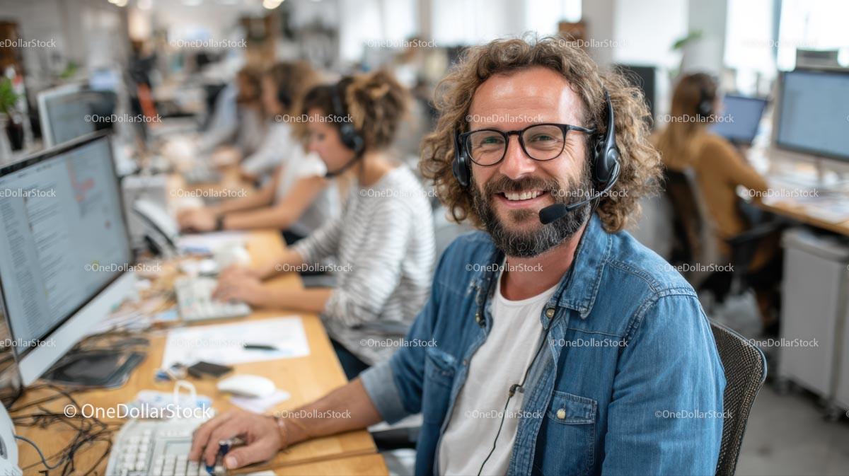 Friendly Employee in Modern Call Center