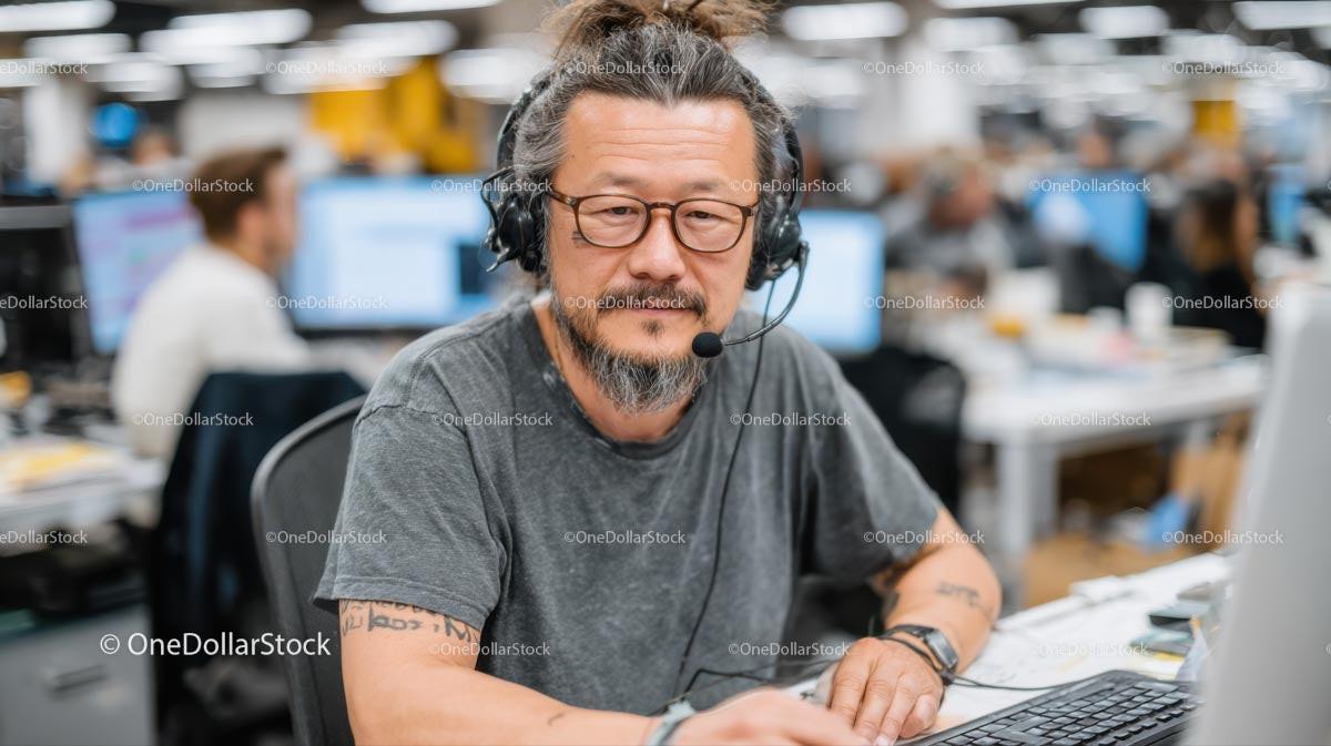 Call Center Professional Engaged in Client Communication