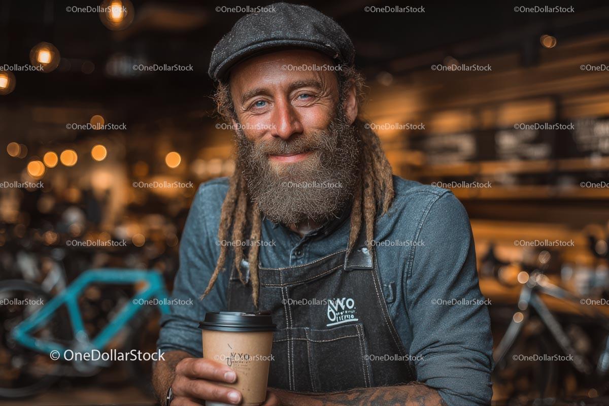 Friendly Barista Serving Coffee in a Cozy Cafe