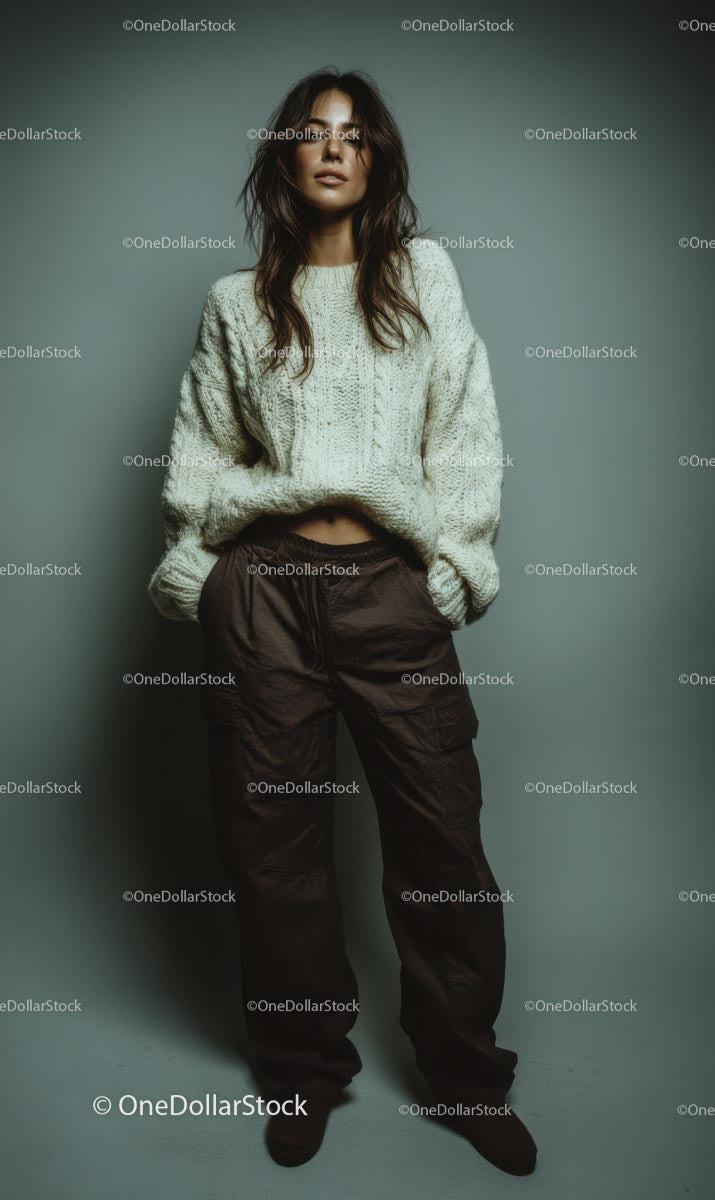 Stylish Woman in White Sweater and Brown Pants Stock Photo Bundle preview 23