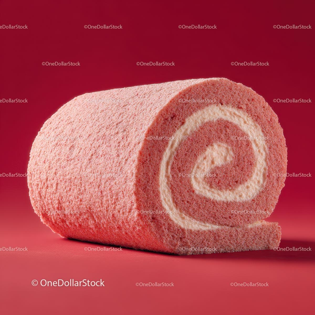 Strawberry Flavored Roll Cake with Creamy Swirl