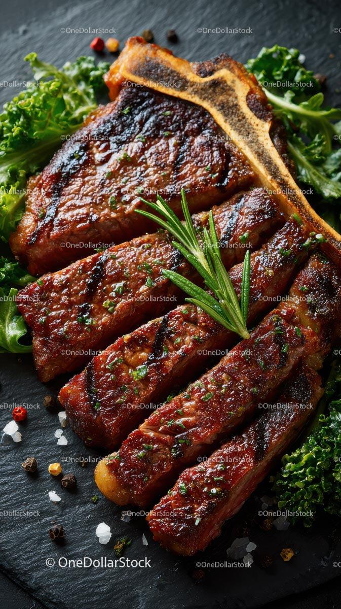 Grilled T-Bone Steak with Fresh Rosemary Garnish