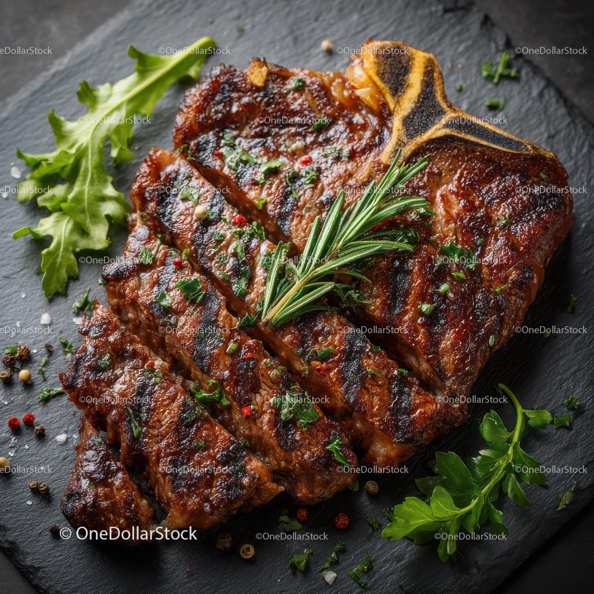 Grilled Steak with Rosemary and Herb Garnish