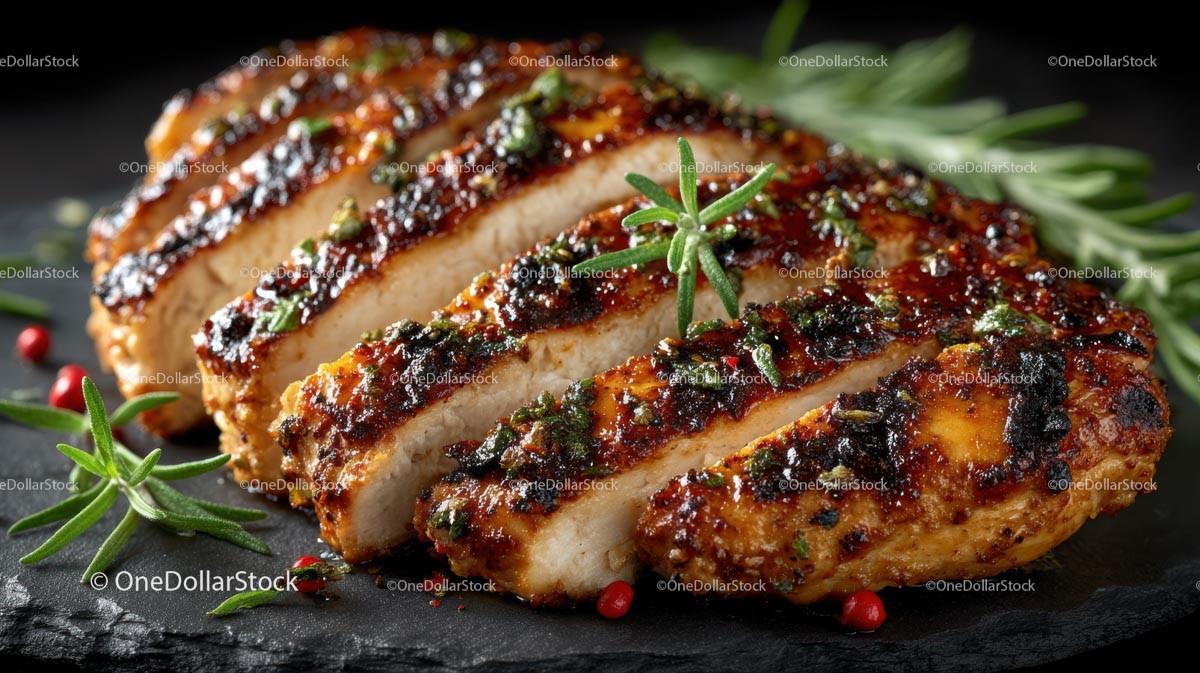 Grilled Chicken Breast with Rosemary Garnish