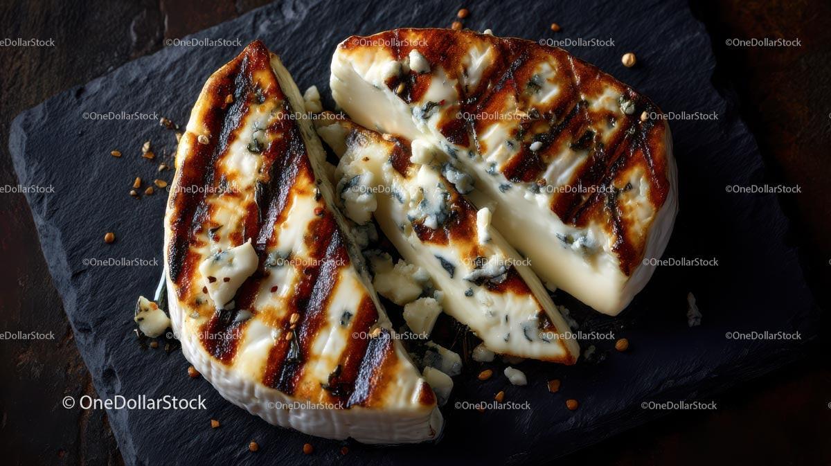 Gourmet Grilled Blue Vein Cheese on Slate Board