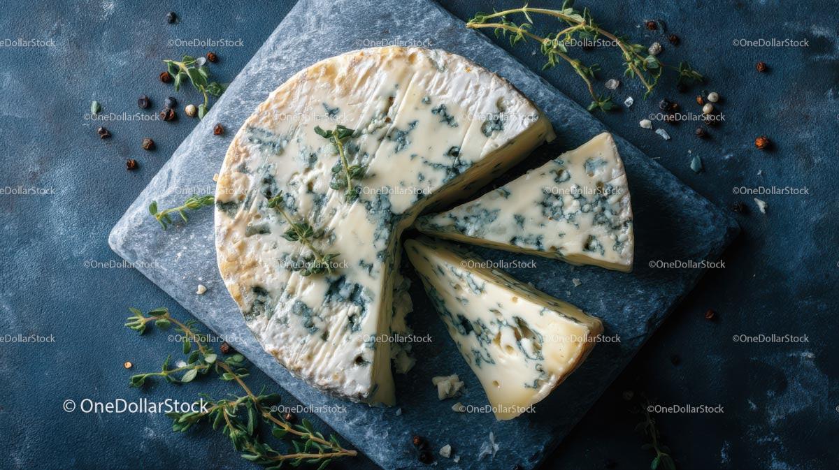 Artisanal Blue Cheese on Slate with Fresh Thyme