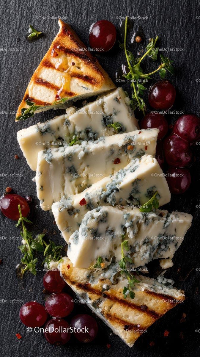 Gourmet Blue Cheese and Grape Platter on Slate