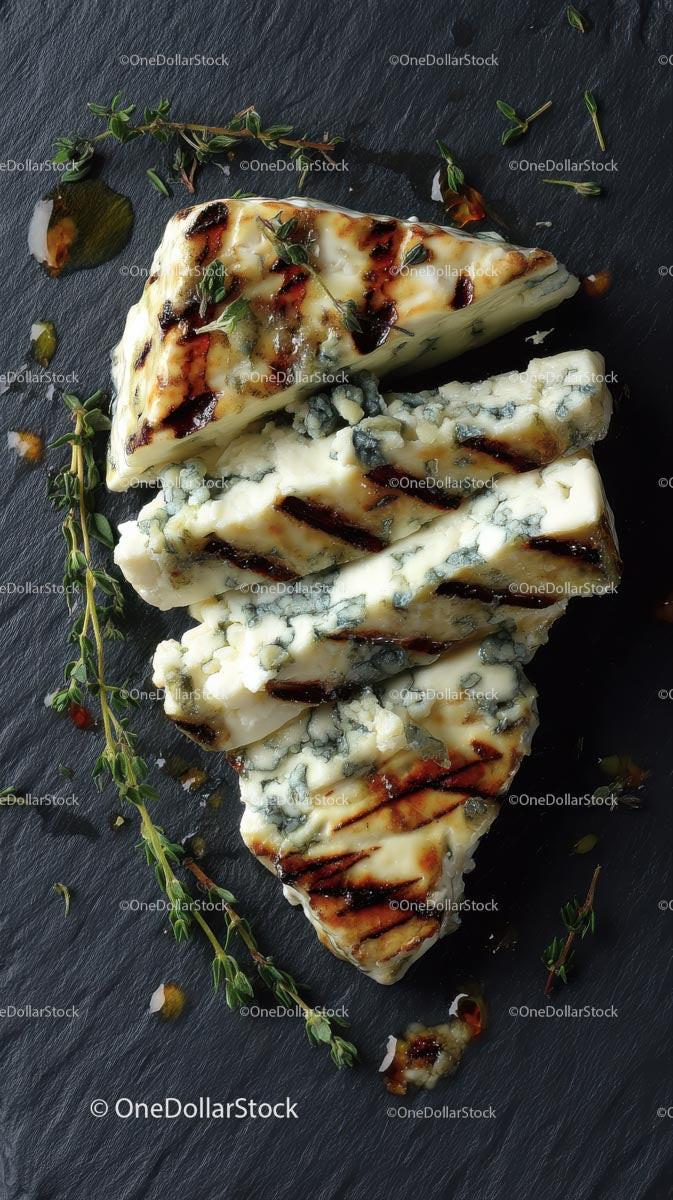 Grilled Blue Cheese with Fresh Thyme on Slate Platter