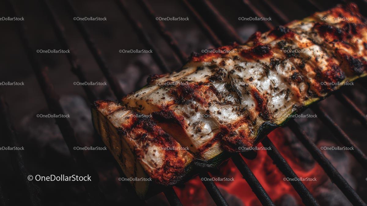 Grilled Zucchini Skewer on a Smoky Barbecue Grill