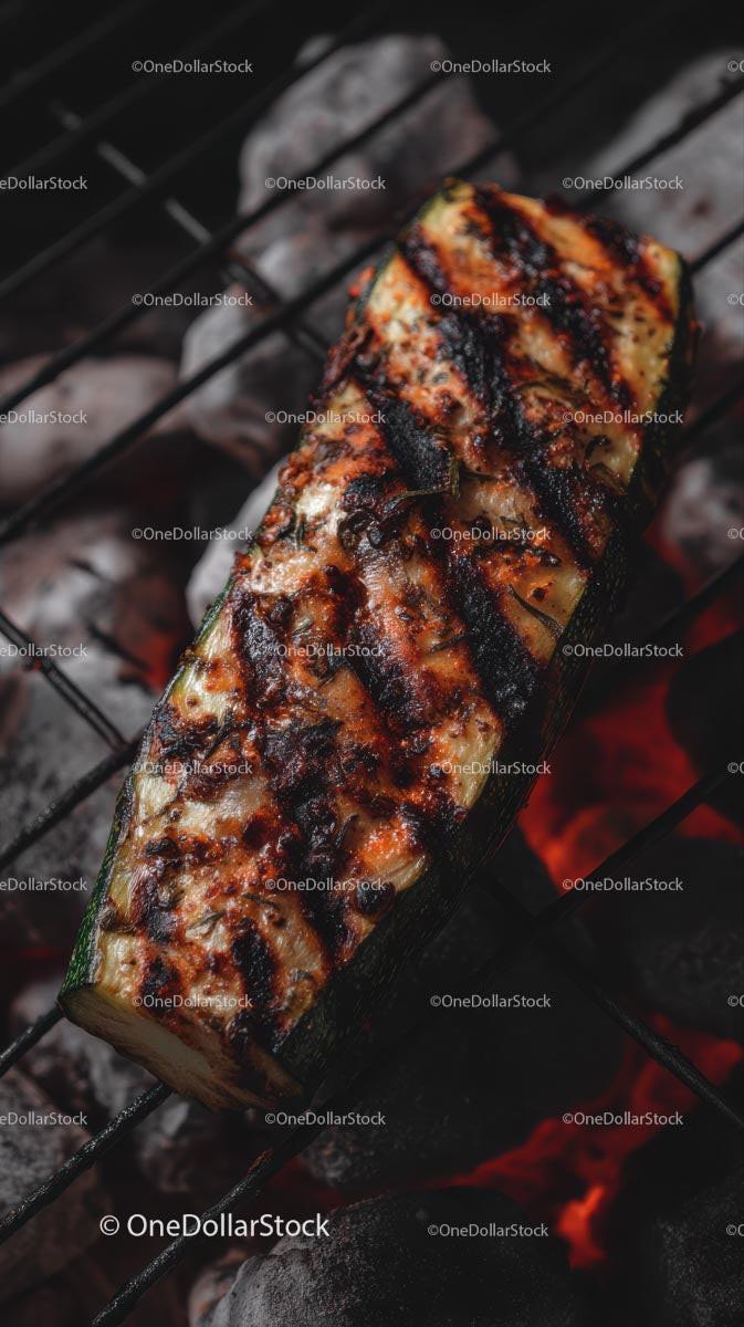 Grilled Zucchini on Charcoal BBQ with Char Marks