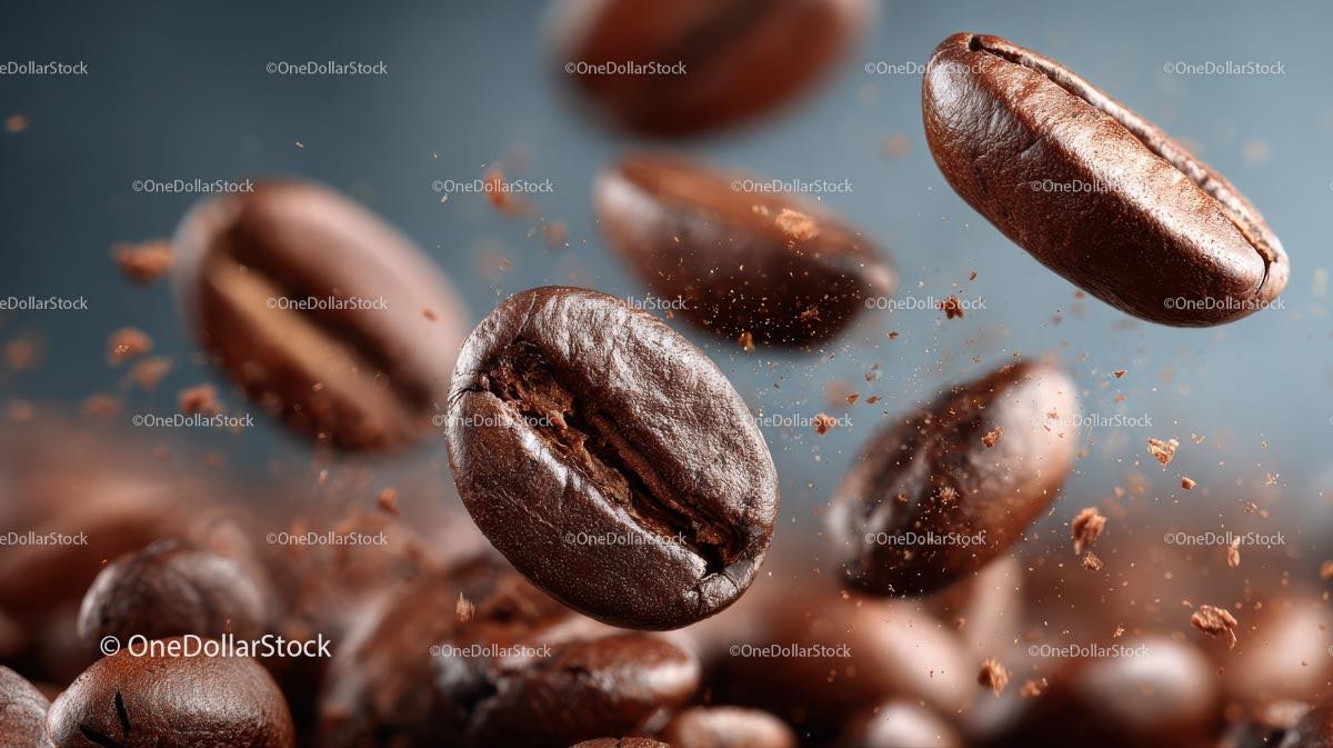 Close-Up of Flying Roasted Coffee Beans