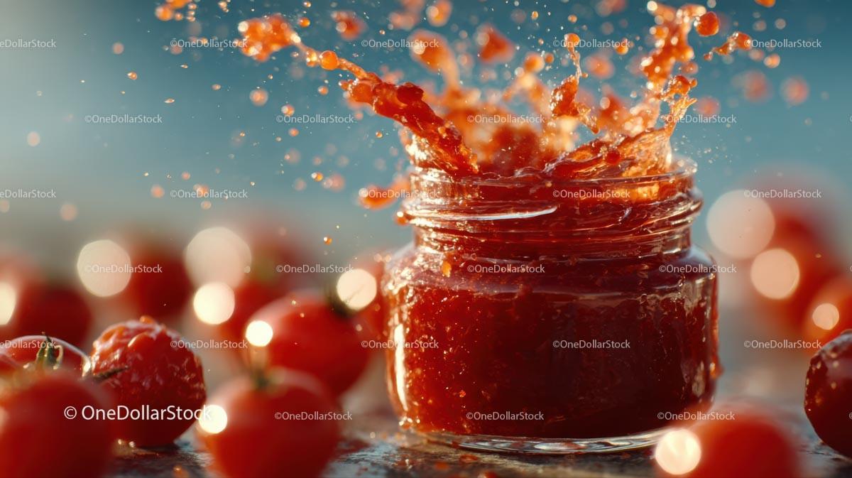Vibrant Tomato Splash in a Jar of Rich Red Sauce